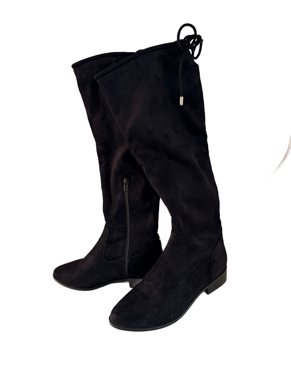 ALDO Meredith Black Faux Suede Knee-High Boots with Back Ties Size 6